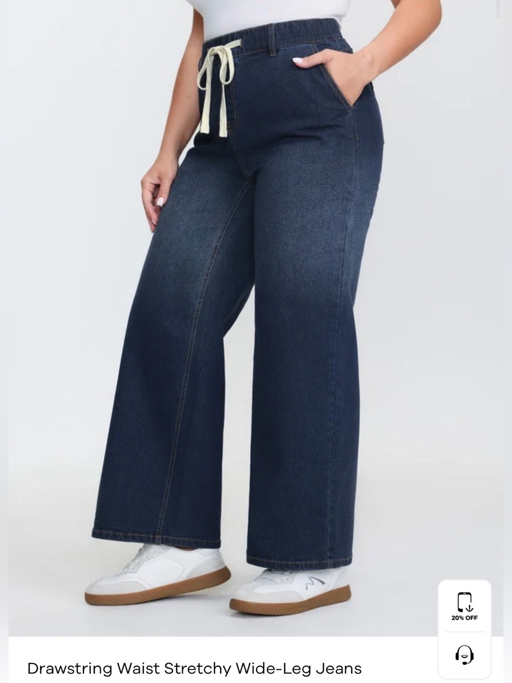 BloomChic Dark Navy Wide-Leg Drawstring Jeans